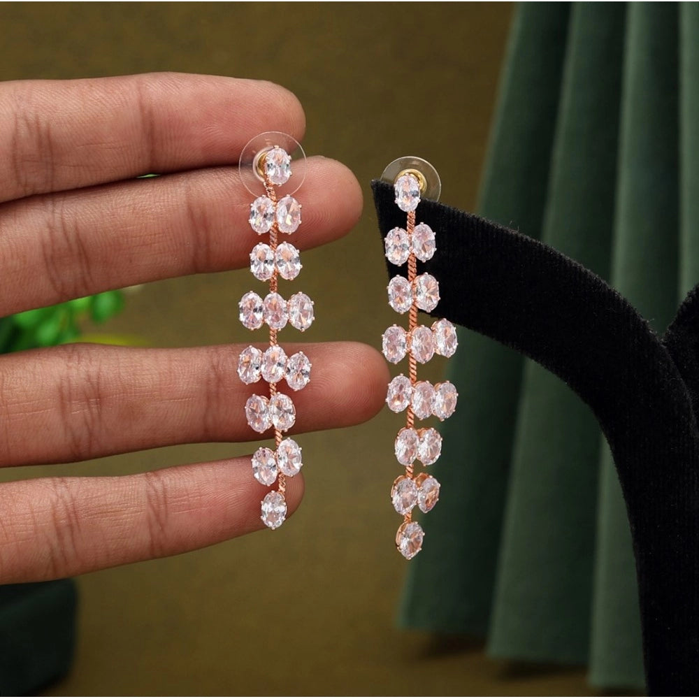 Generic Women's White Color Stone Rose Gold Earrings