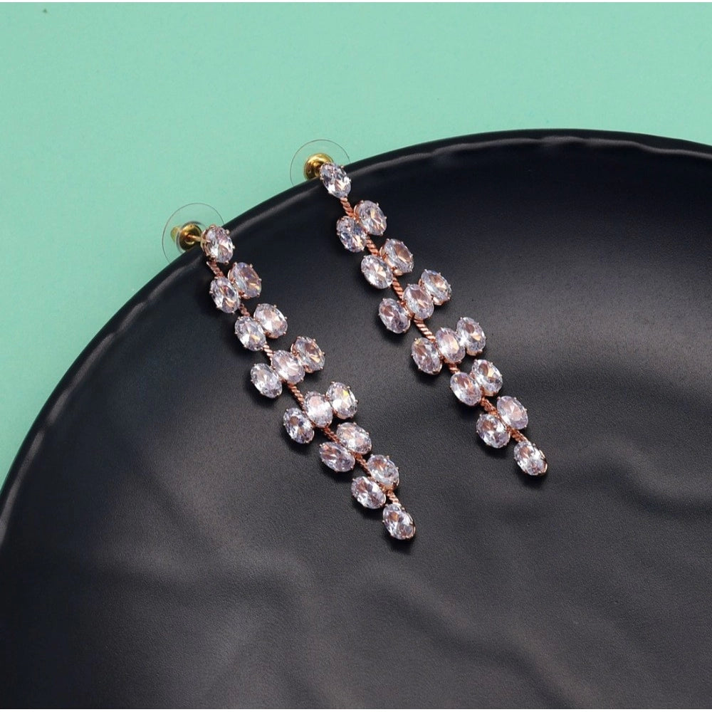 Women's White Color Stone Rose Gold Earrings