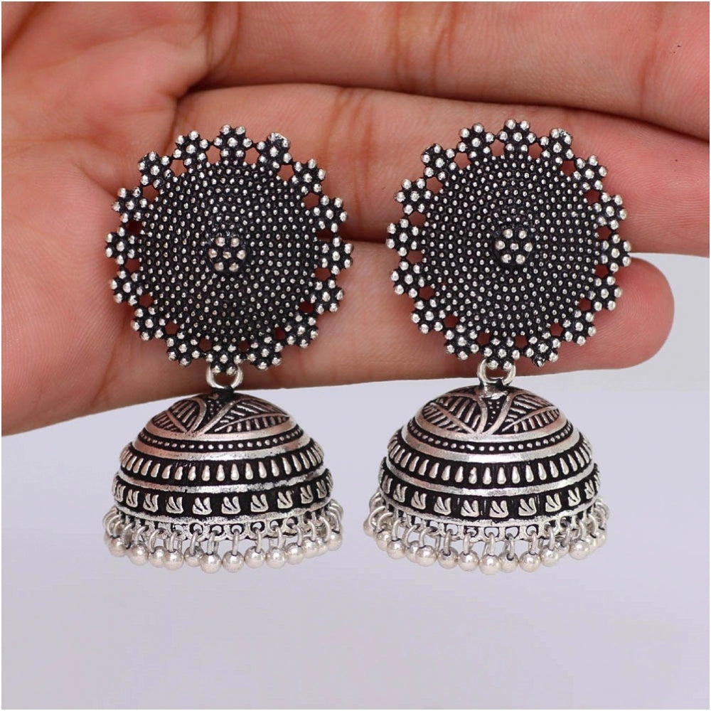 Women's Oxidised Silver Plated Handmade Jhumka Brass Earrings