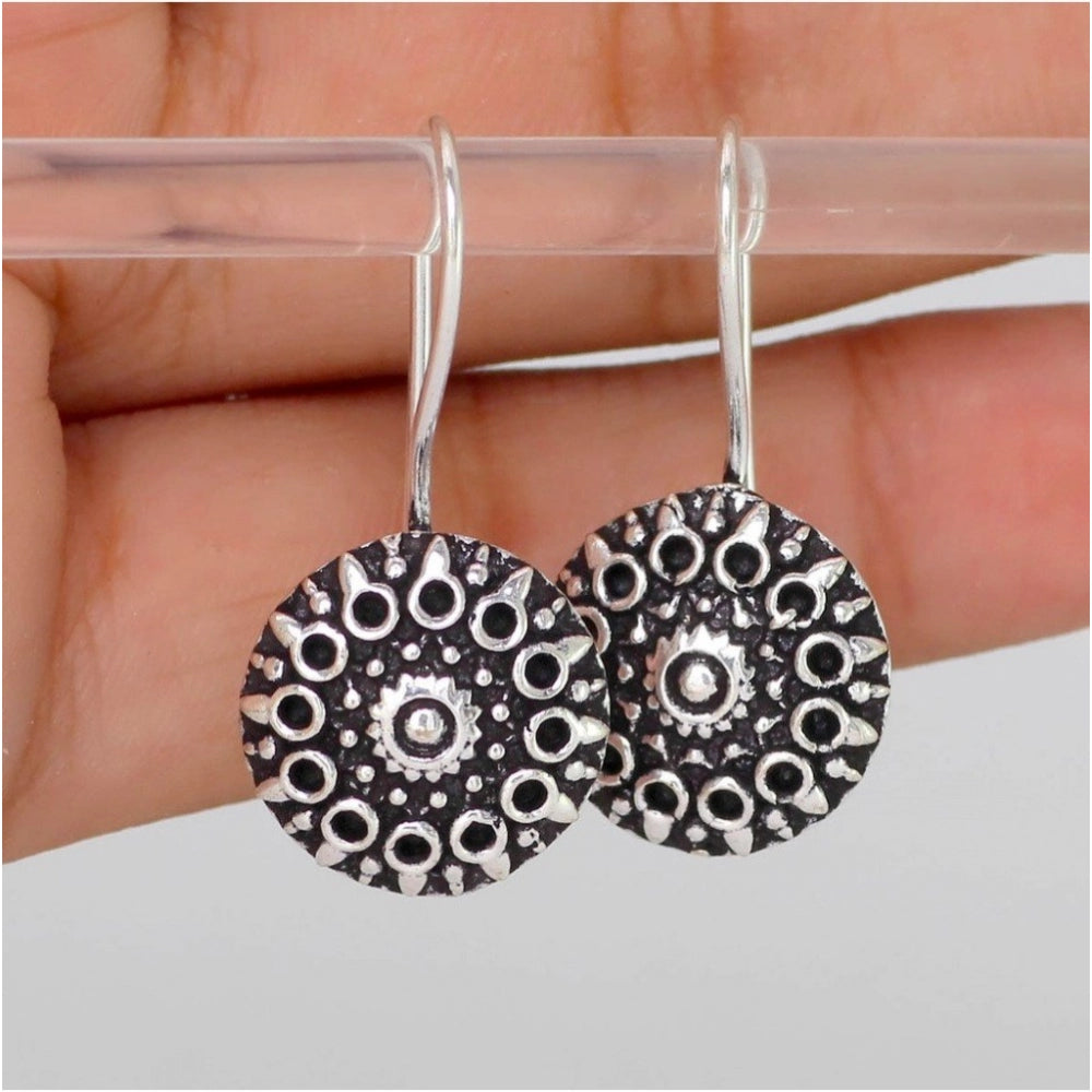 Women's Handmade Indian Traditional Designer Silver Oxidised Stud Brass Earrings