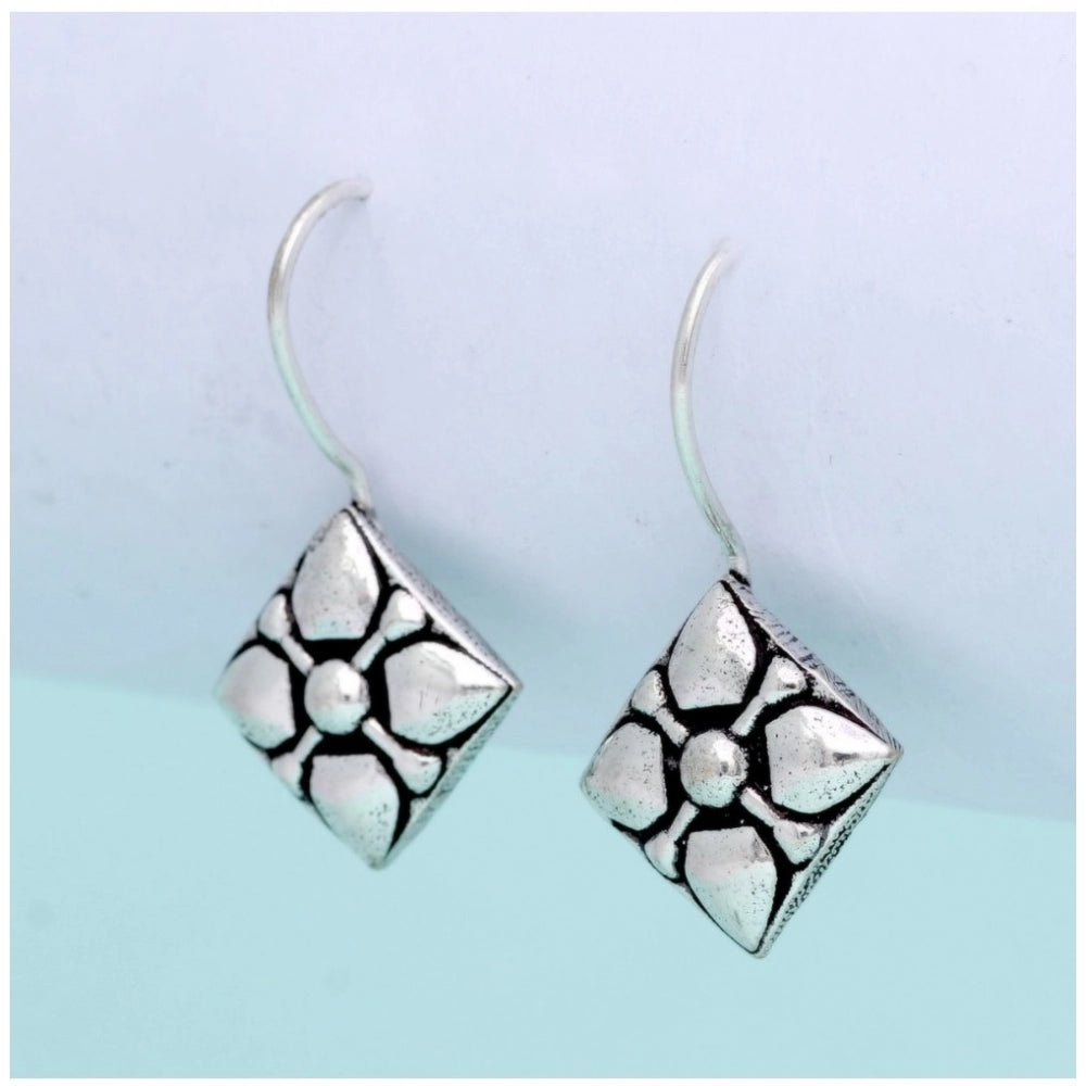 Women's Square Shape Oxidised Silver Plated Stud Brass Earrings