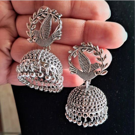 Women's Silver Color Oxidised Earrings