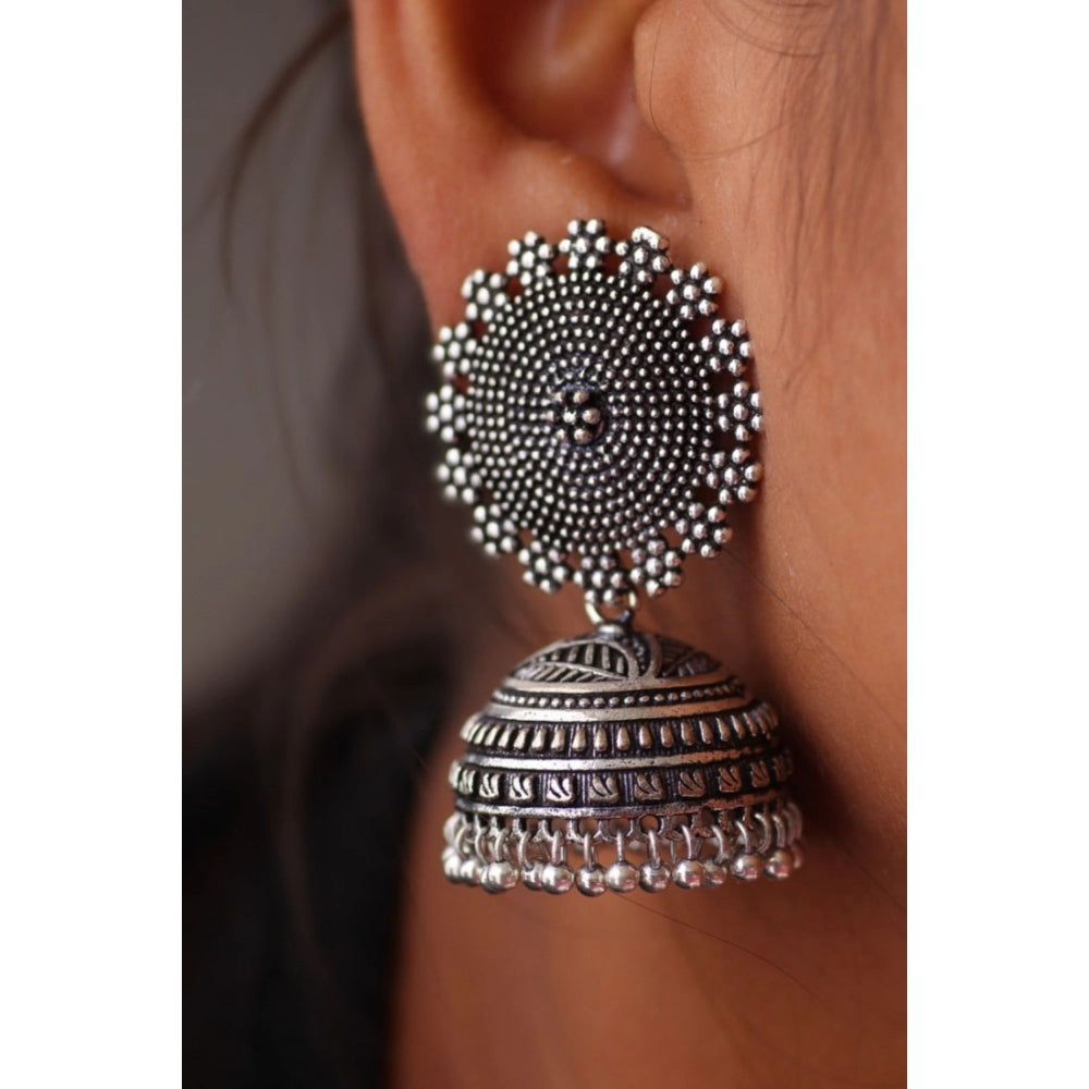 Women's Oxidised Silver Plated Handmade Jhumka Brass Earrings