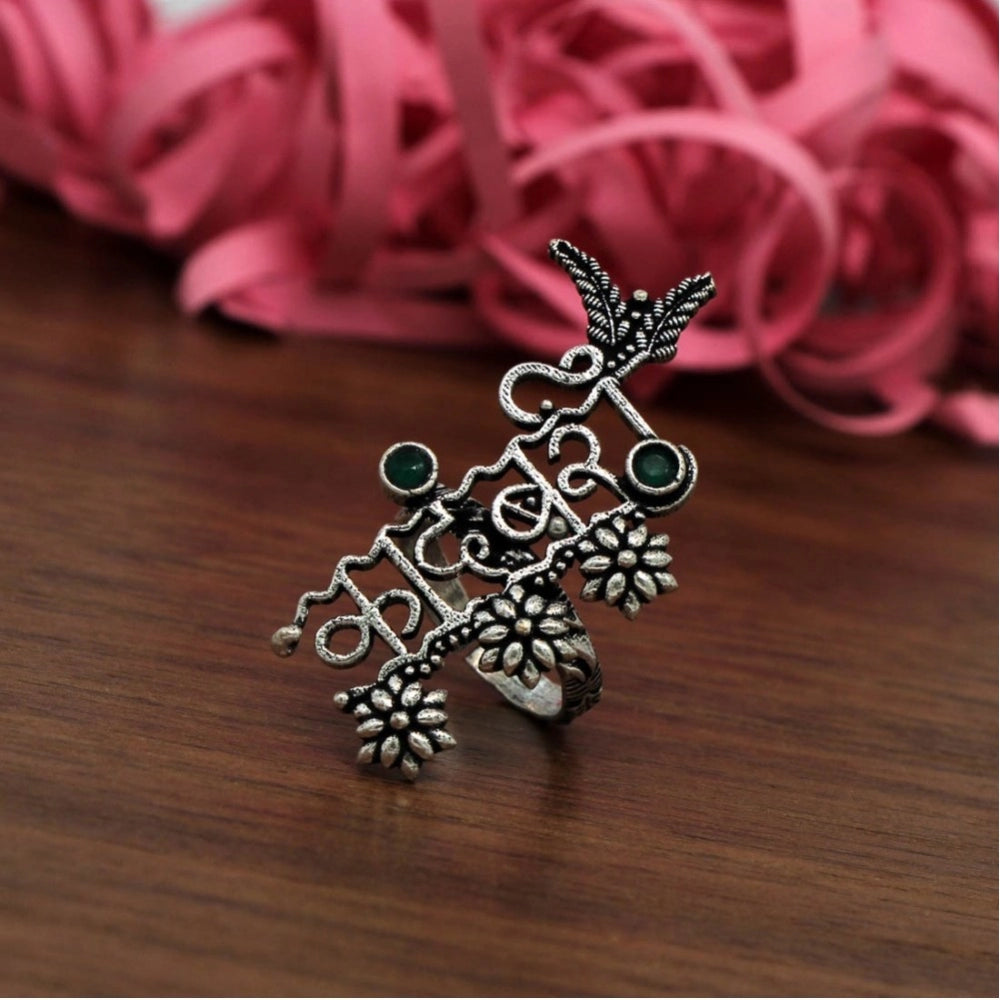 Women's Green Color Oxidised Adjustable Ring