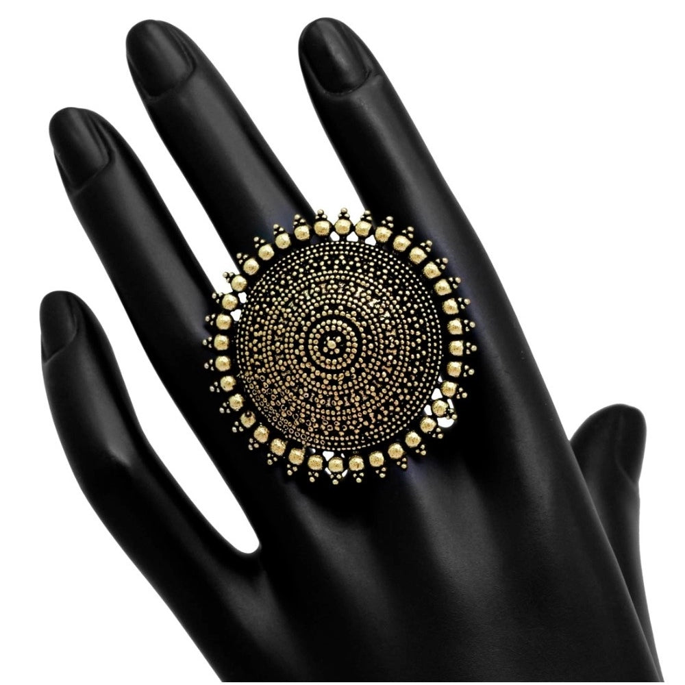 Women's Gold Color Oxidised Adjustable Ring