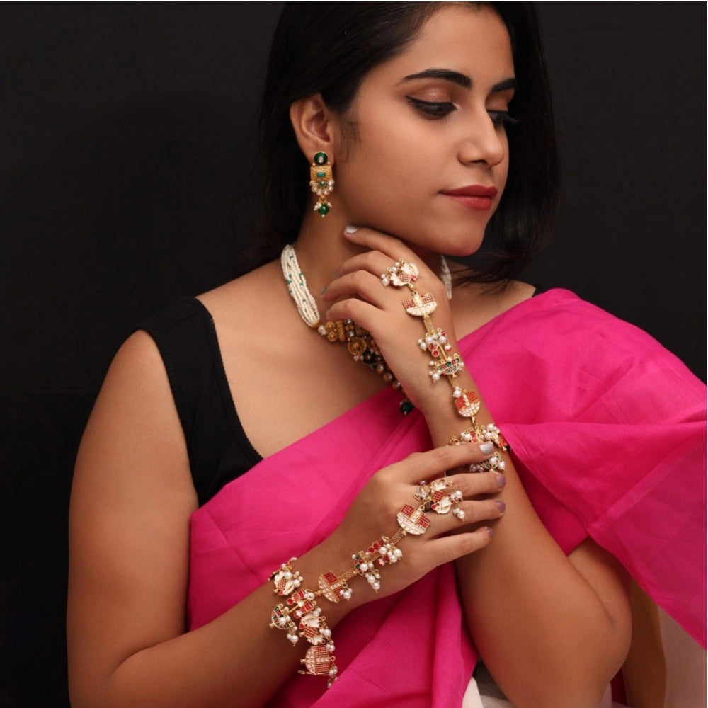 Women's Multi Color Meenakari Work Hathphool Adjustable Chain