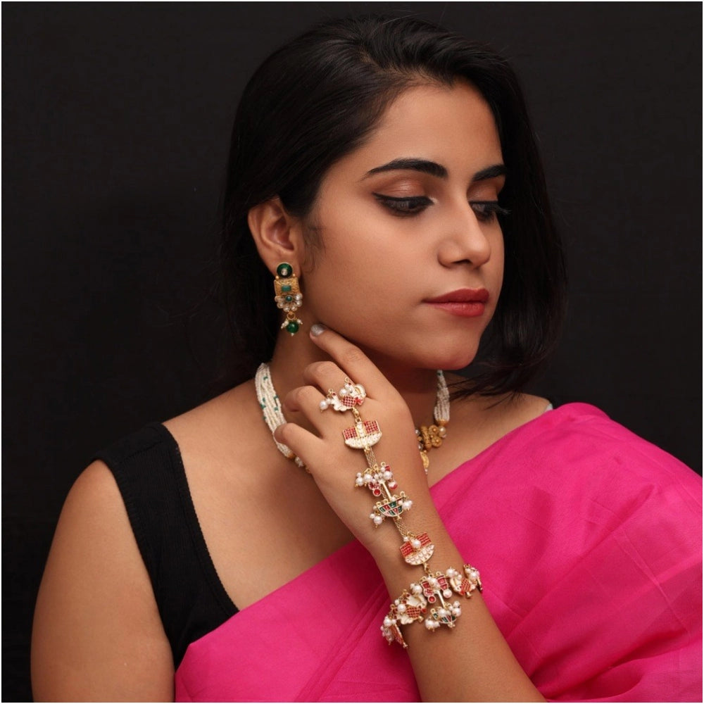 Women's Multi Color Meenakari Work Hathphool Adjustable Chain