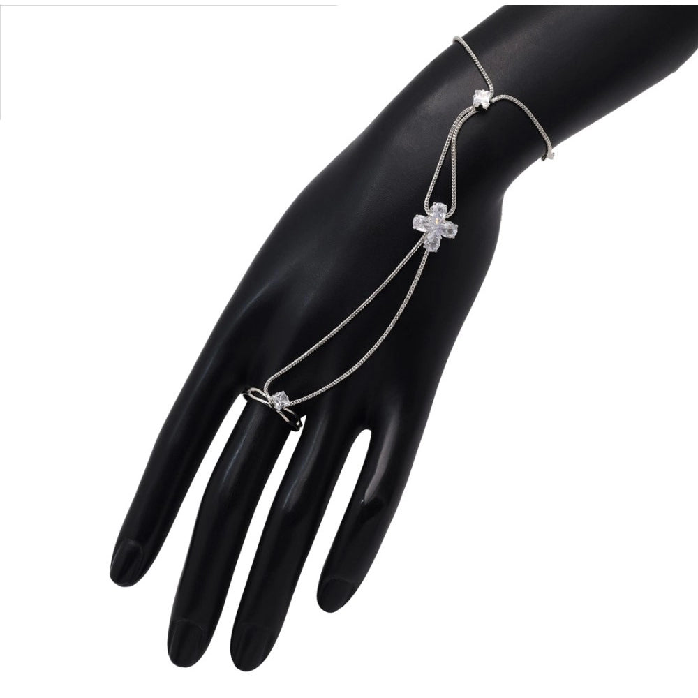Women's White Color Rhinestone Hathphool Adjustable Bracelet