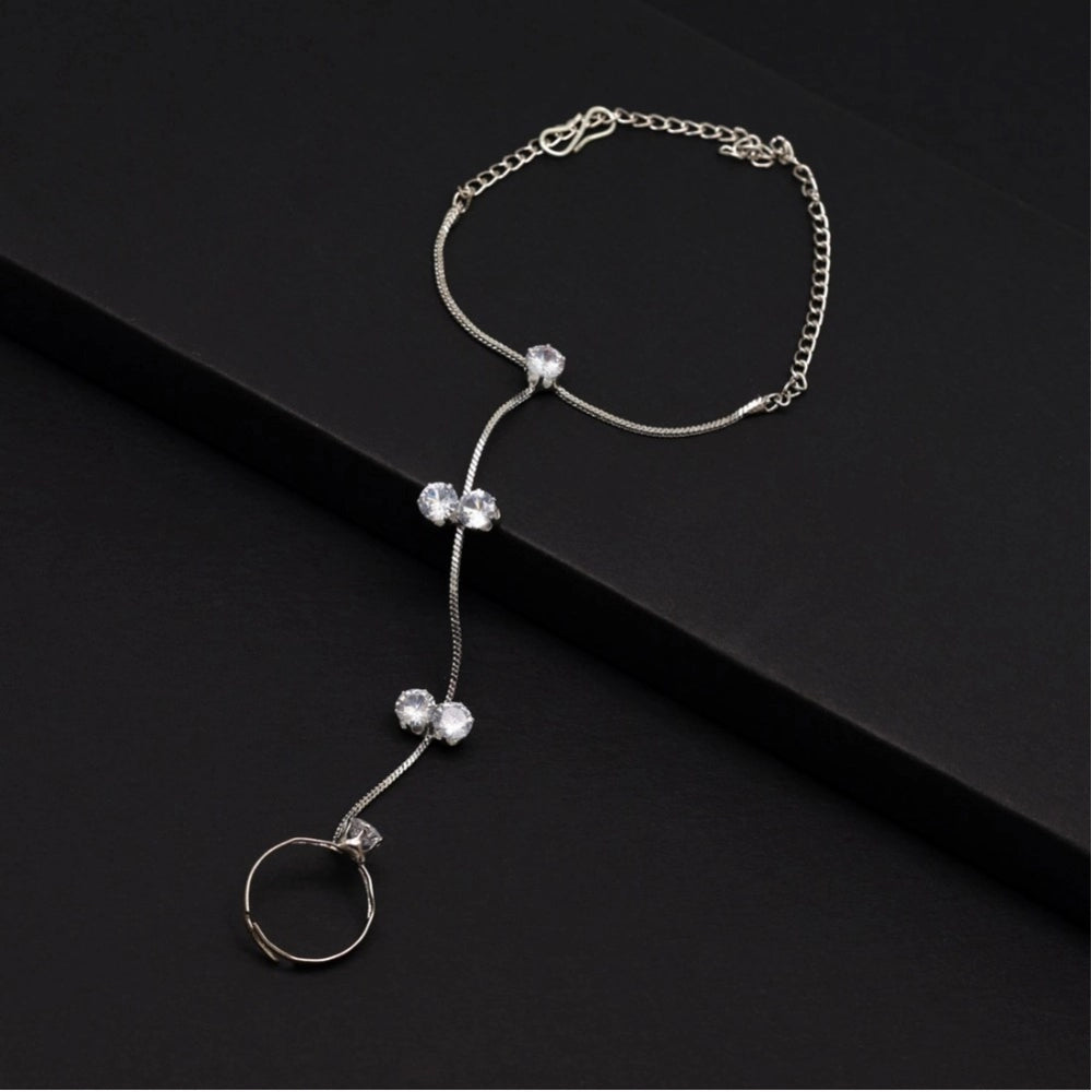 Women's White Color Rhinestone Hathphool Adjustable Bracelet
