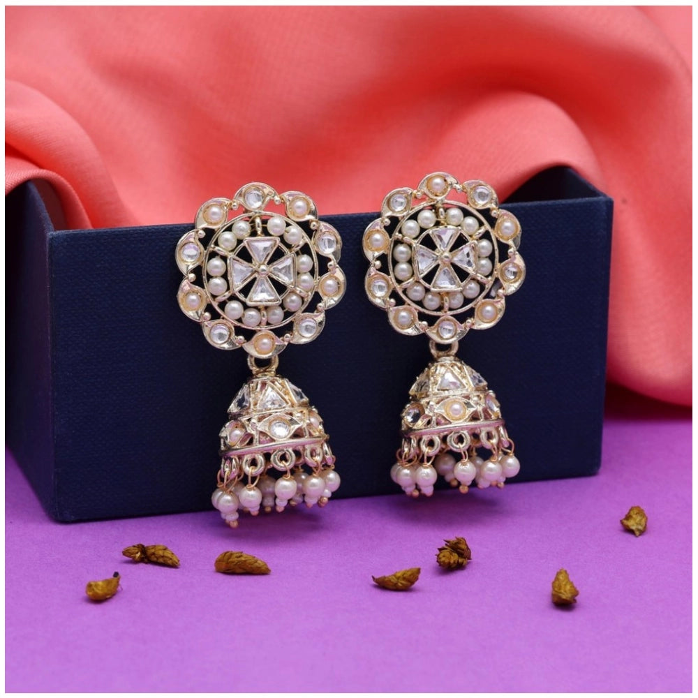 Women's White Color Kundan Earrings