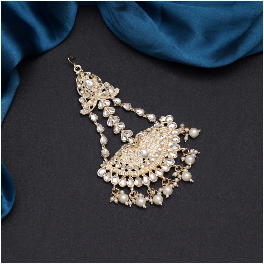 Women's White Color Kundan Maang Pasa