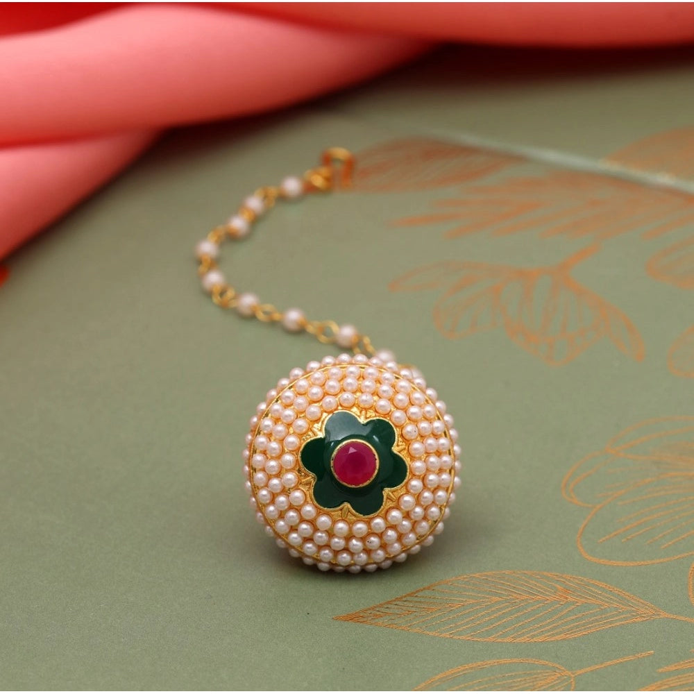 Women's Maroon &amp; Green Color Meena Work Borla Tikka