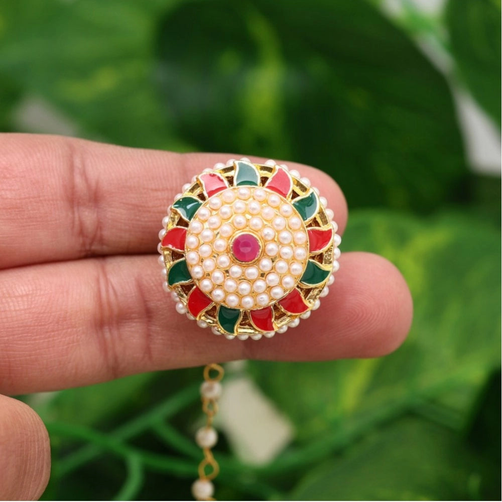 Women's Maroon &amp; Green Color Meena Work Borla Tikka