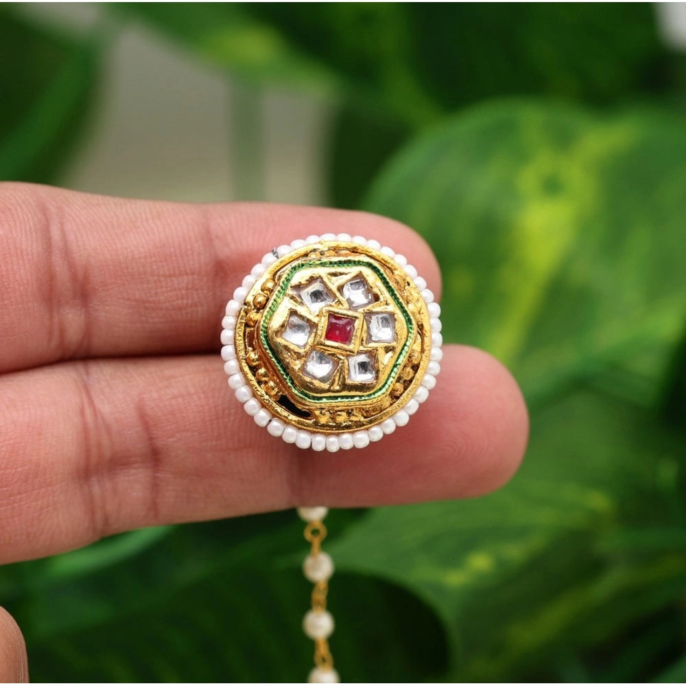 Women's Maroon &amp; Green Color Kundan Meena Borla Tikka