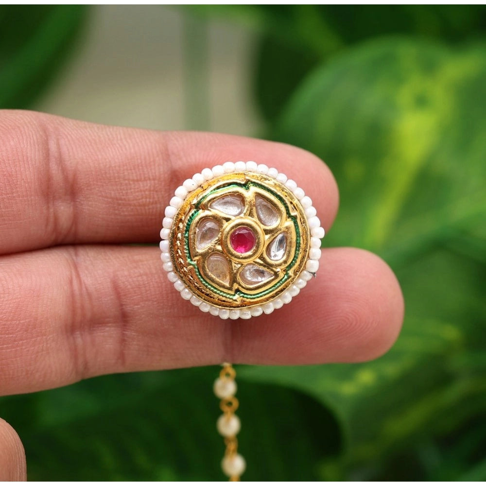 Women's Maroon &amp; Green Color Kundan Meena Borla Tikka
