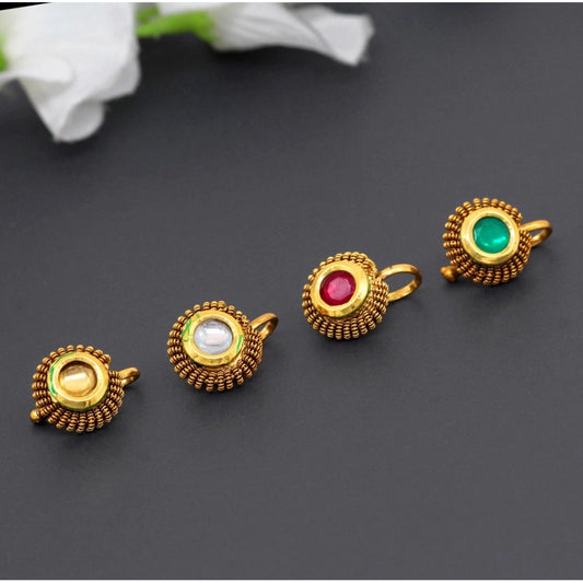 Women's Multi Color Kundan Nose Pin Combo Of 4 Pieces