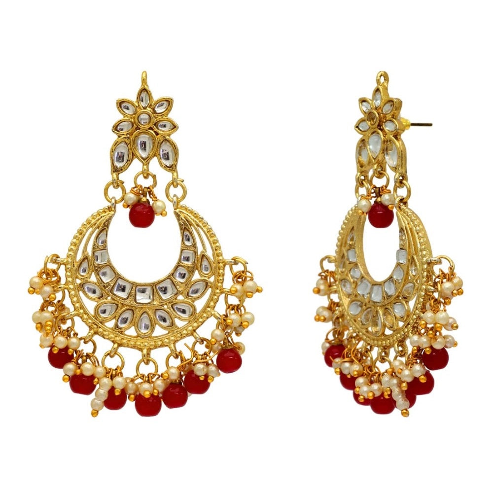Women's Maroon Color Imitation &amp; Kundan Earrings