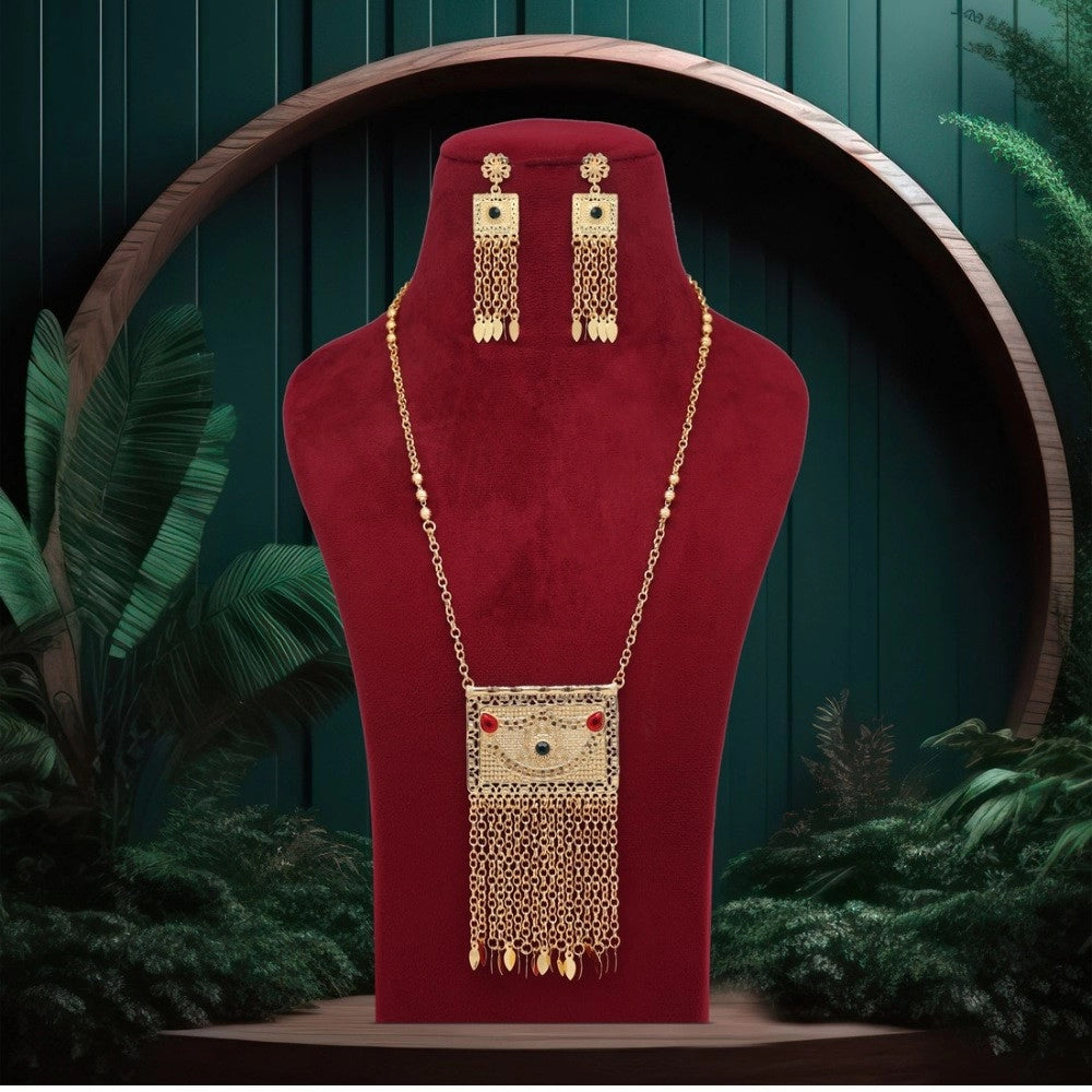Women's Red &amp; Green Color Gold Plated Necklace Set Adjustable Chain