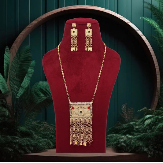 Women's Red &amp; Green Color Gold Plated Necklace Set Adjustable Chain