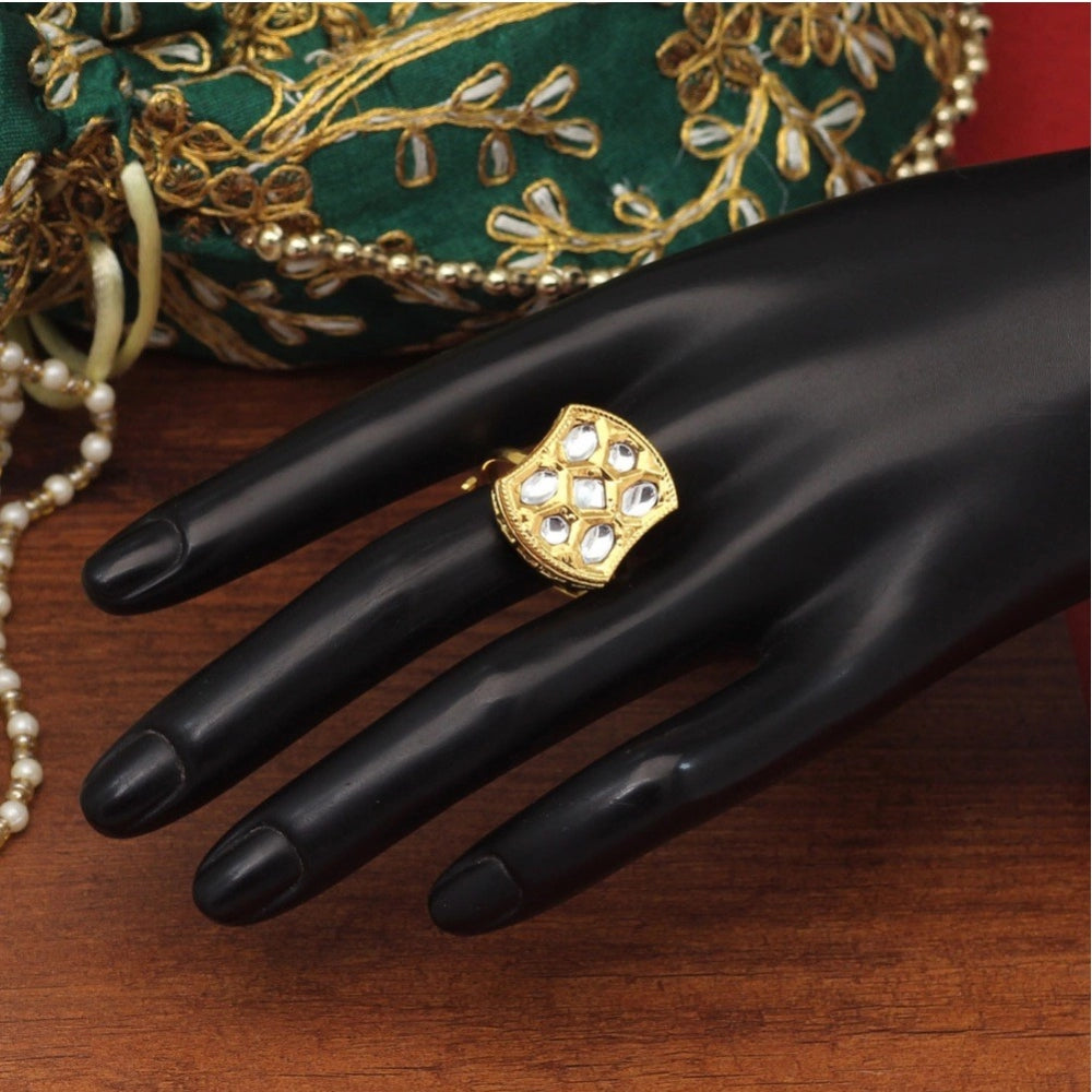 Women's White Color Kundan Ring For Women Adjustable Ring