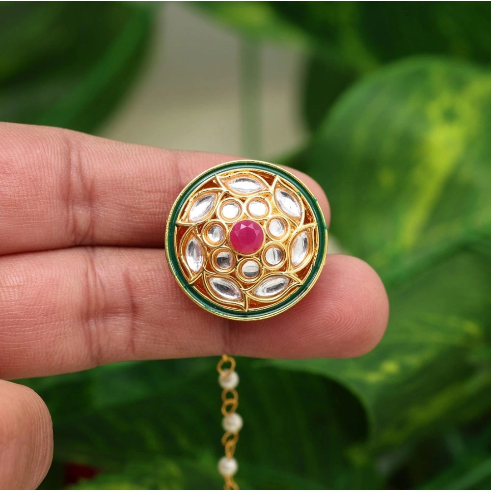 Women's Maroon &amp; Green Color Kundan Meena Borla Tikka