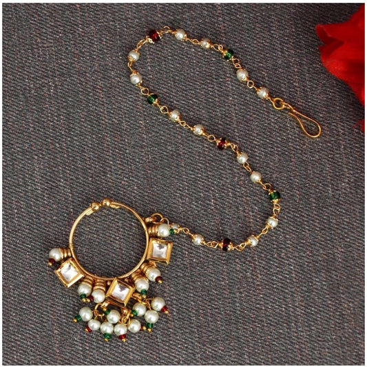 Women's Maroon &amp; Green Color Nose Nath