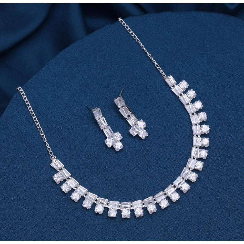 Women's Silver Color Stone Necklace Set Adjustable Chain