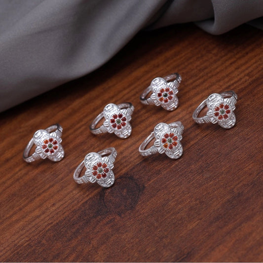 Women's Multi Color Assorted Design Adjustable Toe Rings Combo Of 2 Pairs