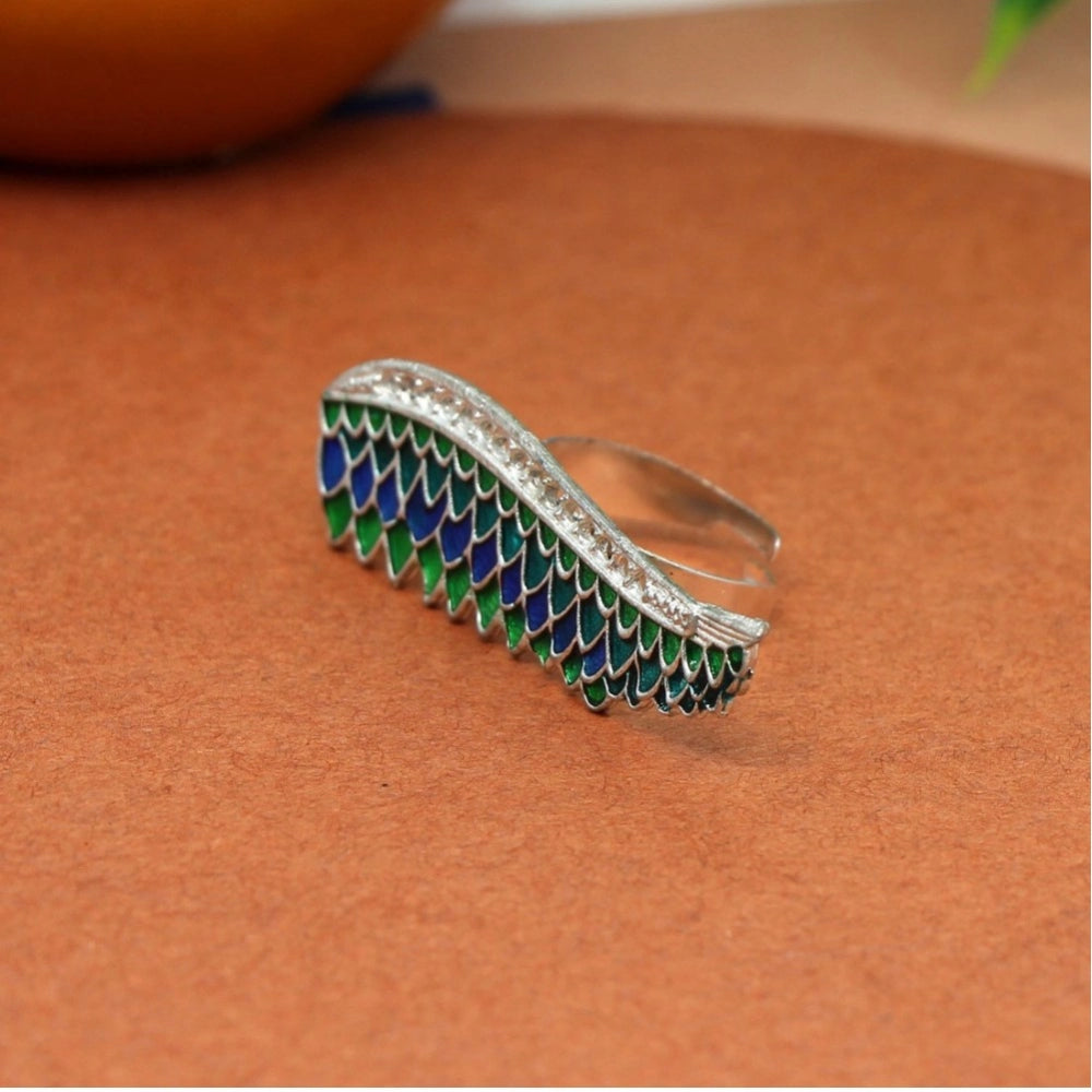 Women's Green Color Meenakari Work Oxidised Adjustable Ring