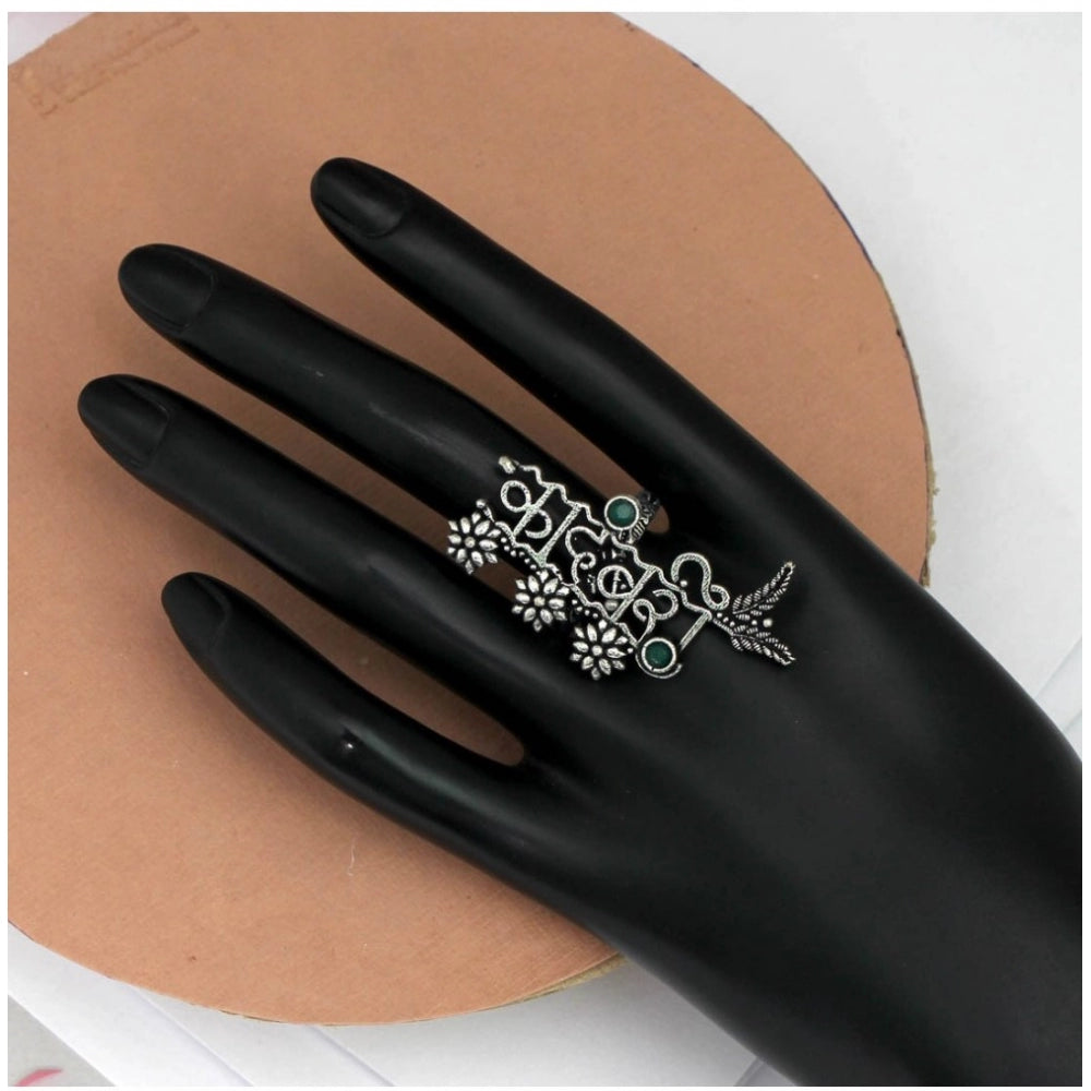 Women's Green Color Oxidised Adjustable Ring