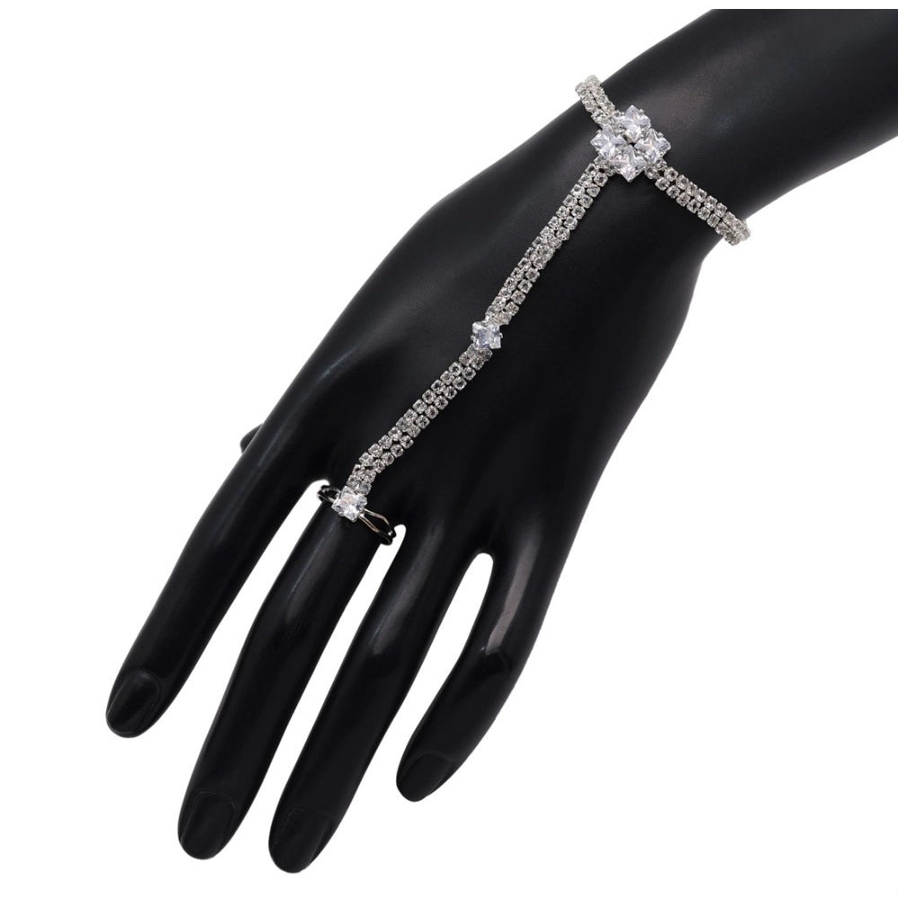 Women's White Color Rhinestone Hathphool Adjustable Bracelet