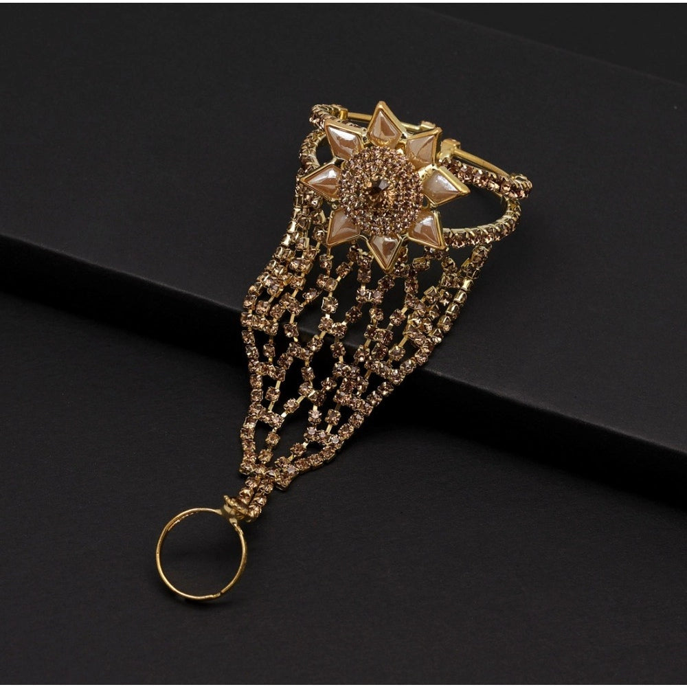 Women's Gold Color Rhinestone Hathphool Adjustable Bracelet