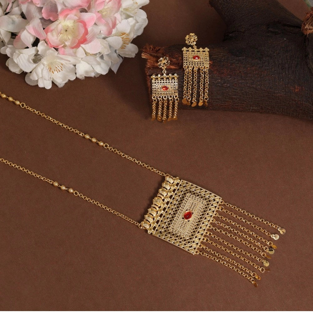 Women's Red Color Gold Plated Necklace Set Adjustable Chain