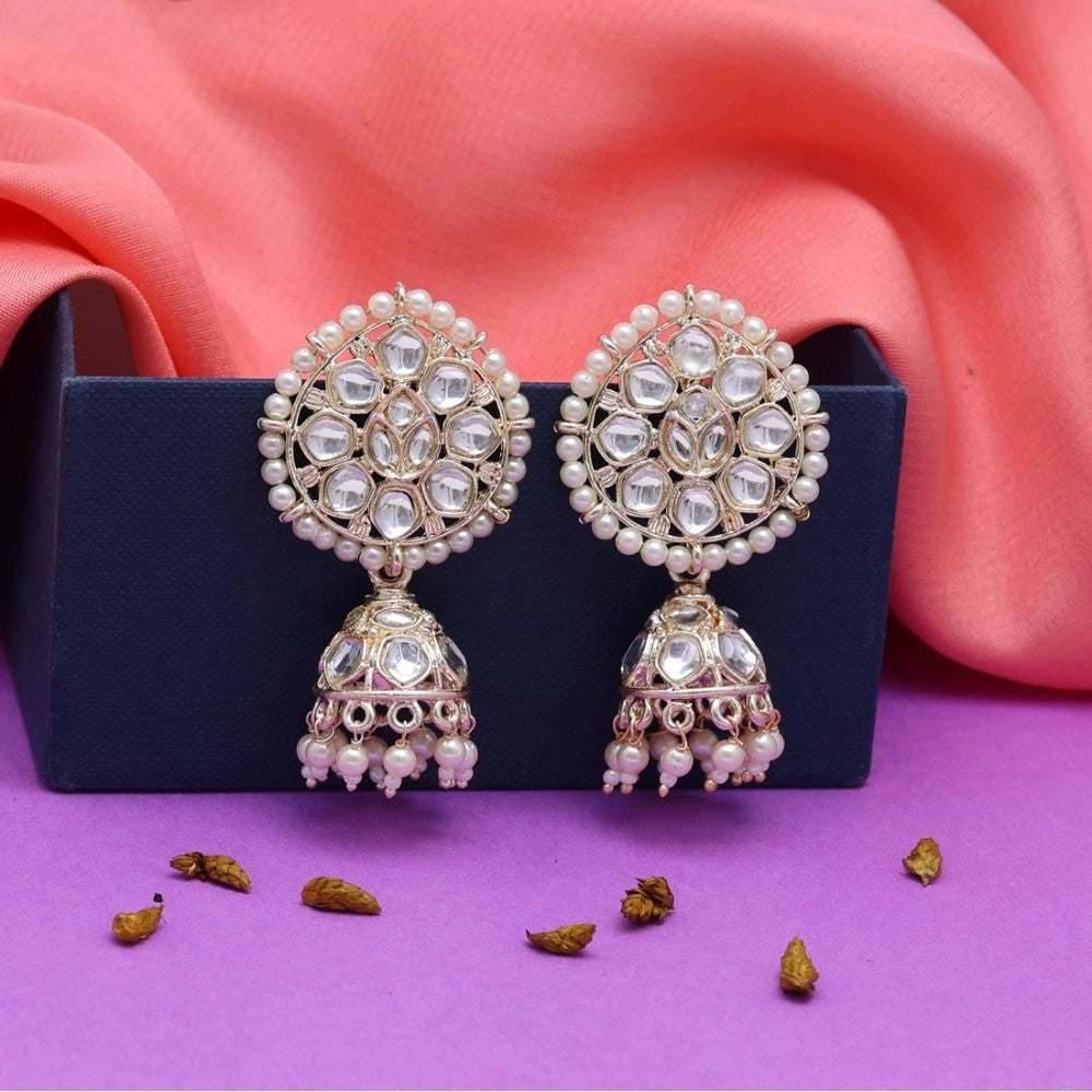 Women's White Color Kundan Earrings