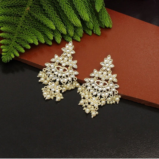 Women's White Color Kundan Earrings