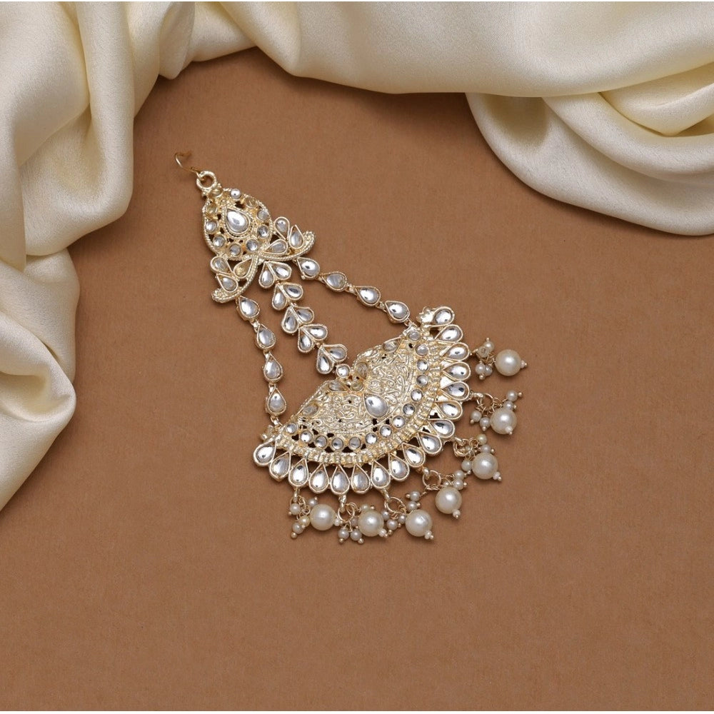 Women's White Color Kundan Maang Pasa