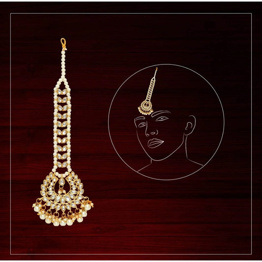 Women's White Color Imitation Pearl &amp; Kundan Maang Tikka