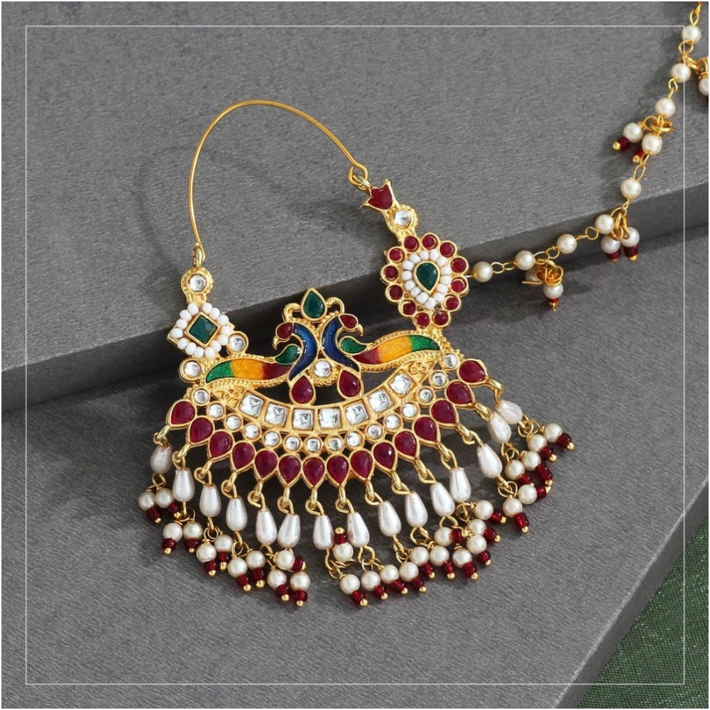 Women's Multi Color Kundan &amp; Beads Meenakari Nose Nath