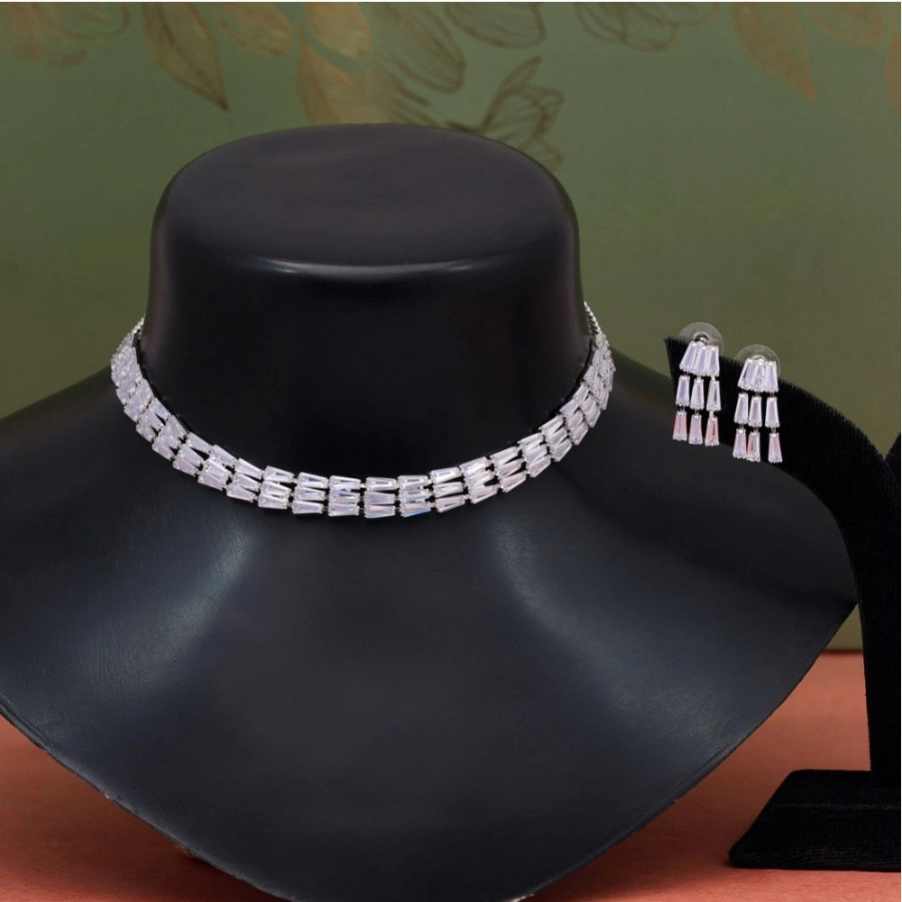 Women's Silver Color Stone Necklace Set Adjustable Chain