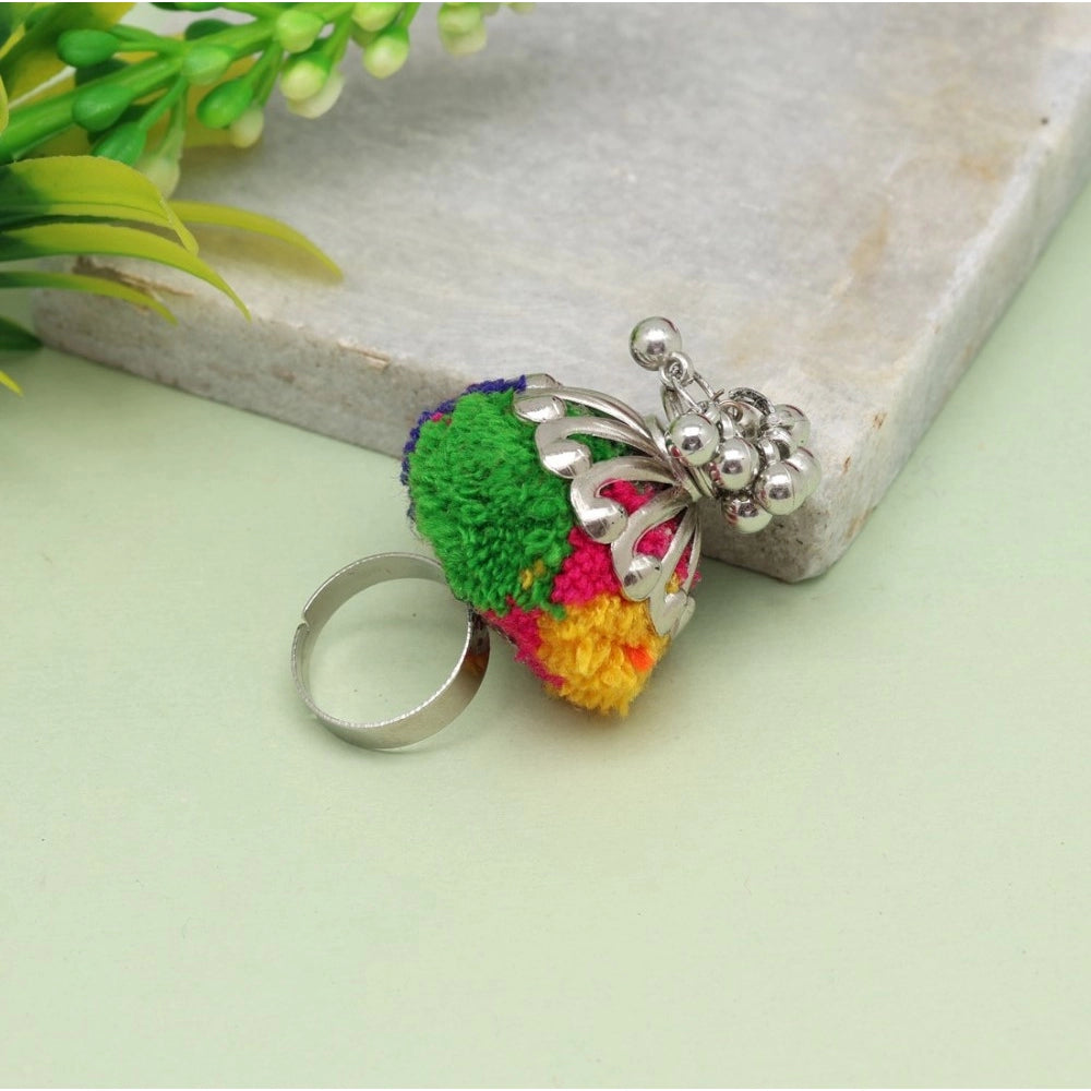 Women's Multi Color Thread Work Oxidised Adjustable Rings