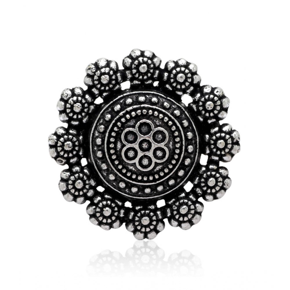 Generic Women's Floral Design Silver Color Oxidised Adjustable Ring