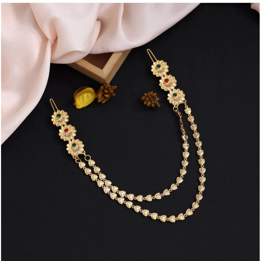 Women's Maroon &amp; Green Color Gold Plated Hair Pin / Juda Pin