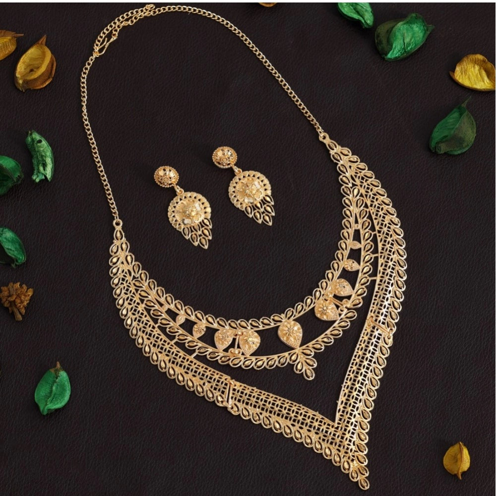 Women's Gold Color Gold Plated Necklace Set Adjustable Chain