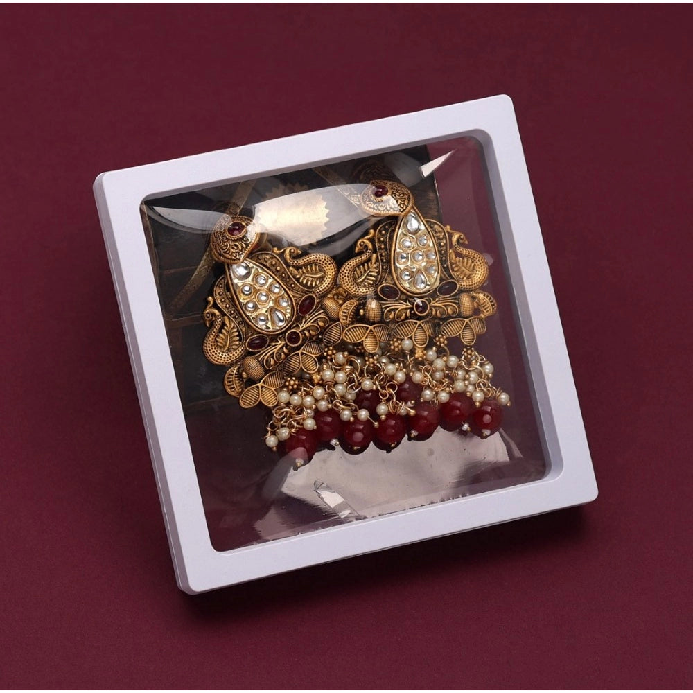 Generic Women's Maroon Color Kundan Earrings