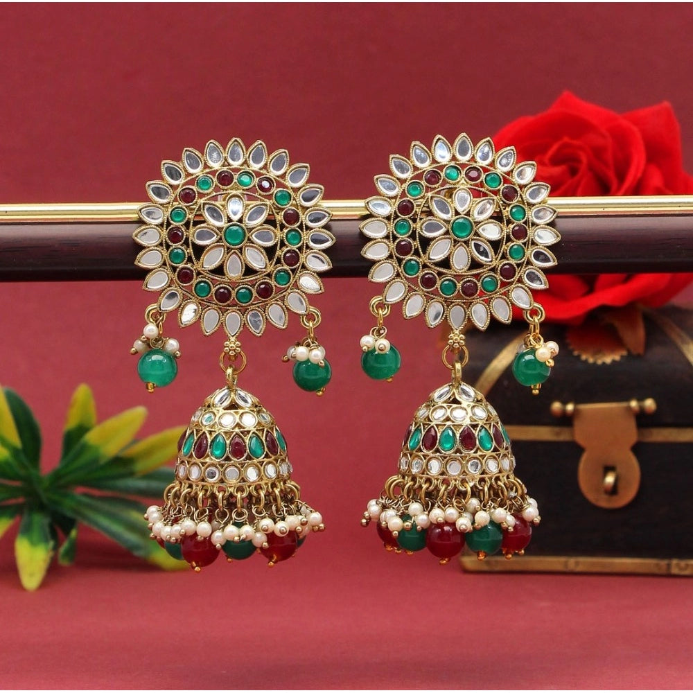 Women's Maroon &amp; Green Color Mirror Earrings