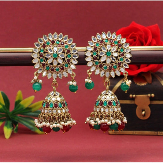 Women's Maroon &amp; Green Color Mirror Earrings