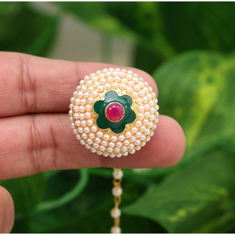Women's Maroon &amp; Green Color Meena Work Borla Tikka