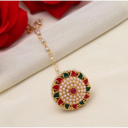 Women's Maroon &amp; Green Color Meena Work Borla Tikka