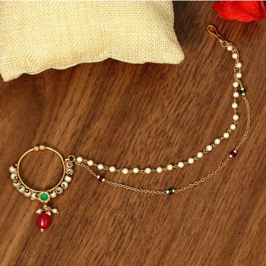 Women's Maroon &amp; Green Color Nose Nath
