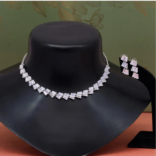 Women's Silver Color Stone Necklace Set Adjustable Chain